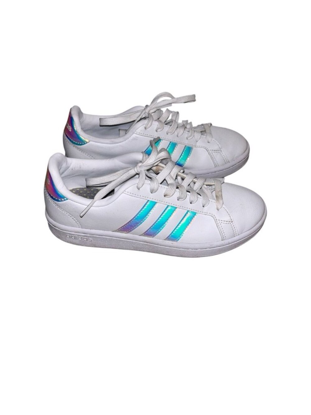 Adidas Grand Court  White Iridescent Striped Hipster School Sneakers Size 6